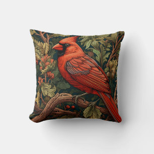 Forest Cardinal, William Morris Style Cushion