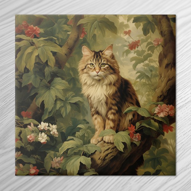 Forest Cat in Lush Foliage Ceramic Tile (Creator Uploaded)