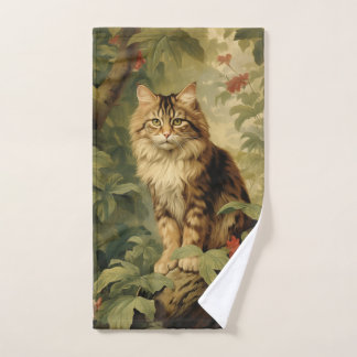 Forest Cat in Lush Foliage Hand Towel