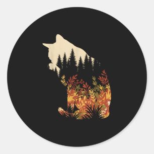 Forest cat silhouette autumn nature wildlife for classic round sticker