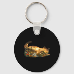 Forest Cat Silhouette Nature Aesthetic Men Women Key Ring