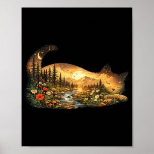 Forest Cat Silhouette Nature Aesthetic Men Women Poster