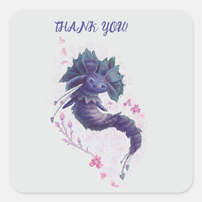 forest character thank you square sticker (Front)