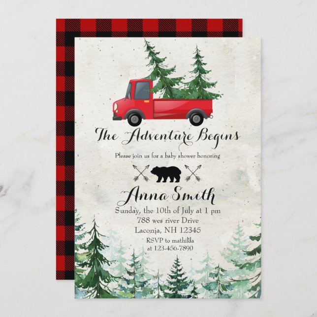 Forest Christmas Tree Red Baby Shower Invitation (Front/Back)