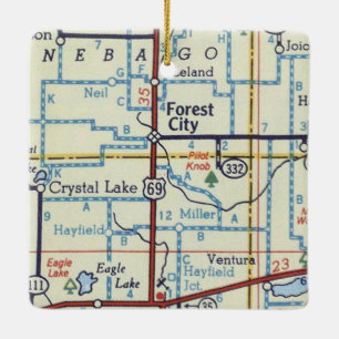 Forest City IA Vintage Map Ceramic Ornament