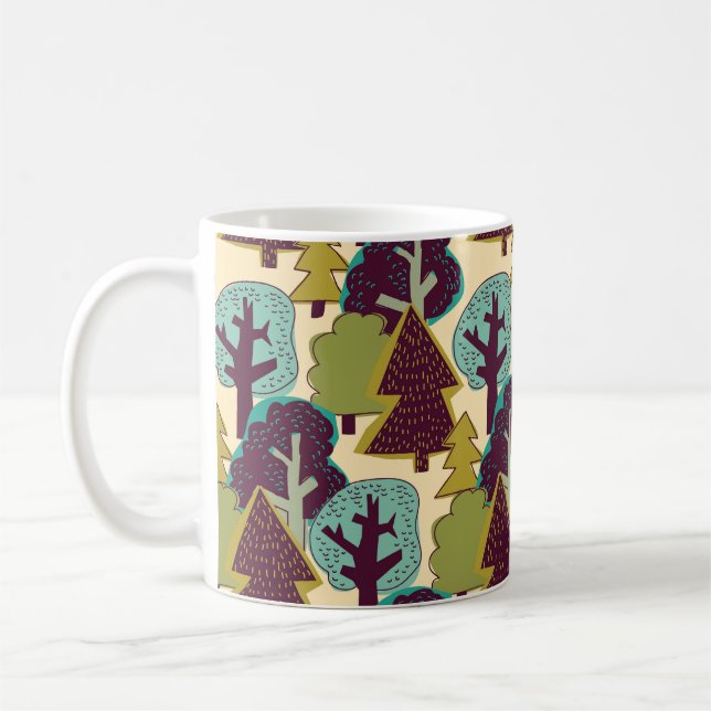 Forest Colour Doodle Trees Illustration Coffee Mug (Left)
