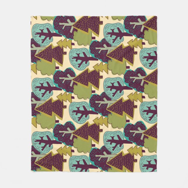 Forest Colour Doodle Trees Illustration Fleece Blanket (Front)