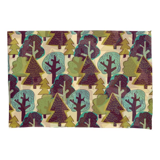 Forest Colour Doodle Trees Illustration Pillowcase (Front)