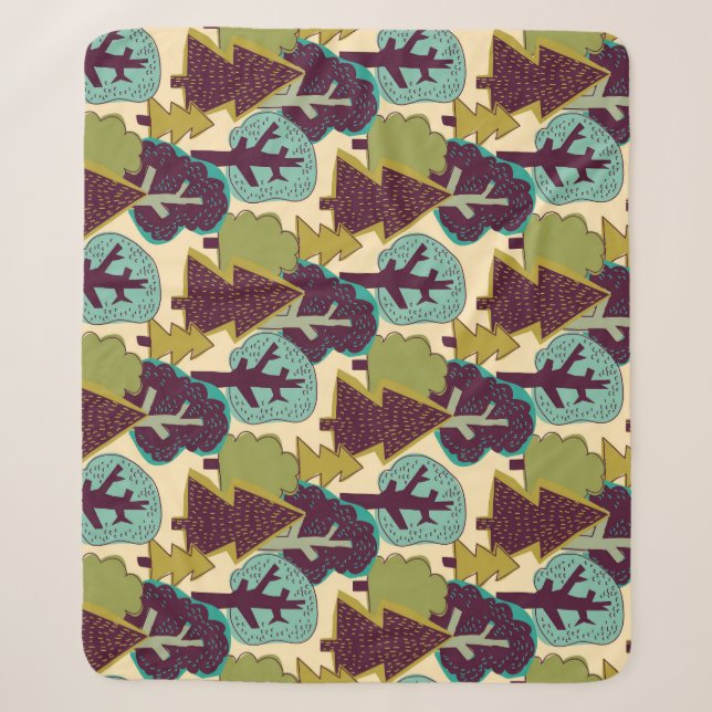 Forest Colour Doodle Trees Illustration Sherpa Blanket (Front)
