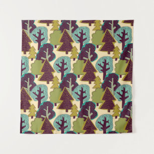 Forest Colour Doodle Trees Illustration Tapestry