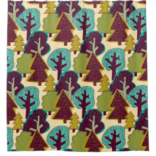 Forest colour seamless pattern. Wild nature landsc Shower Curtain