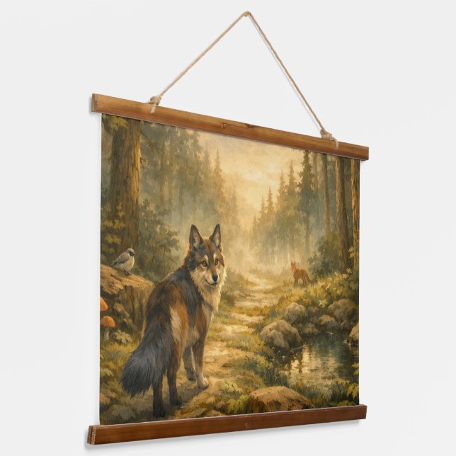 Forest Companions Horizontal Wall Tapestry (Angled)