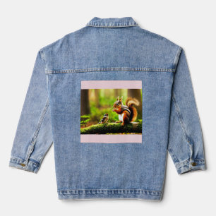 Forest Companions – Squirrel, Chipmunk & Bird Denim Jacket