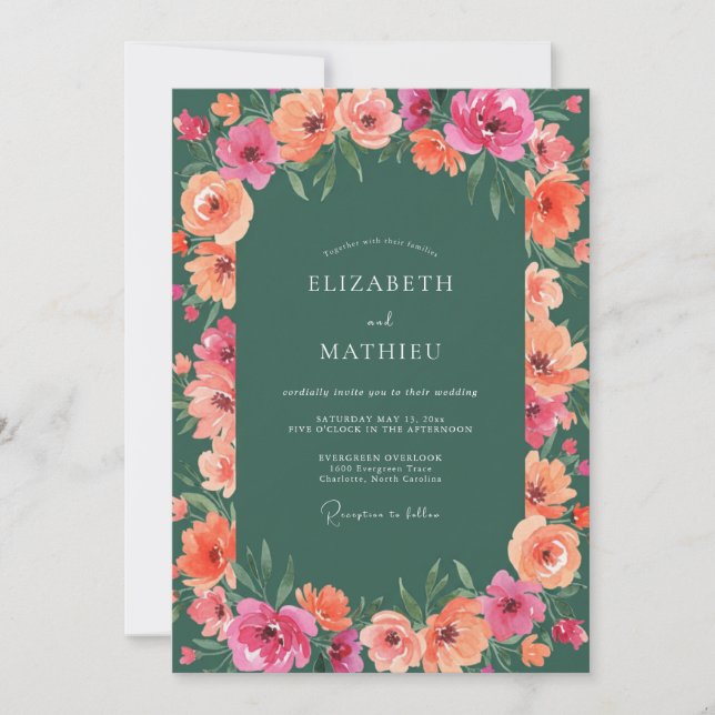 Forest Coral Blossom Wedding Invitation (Front)