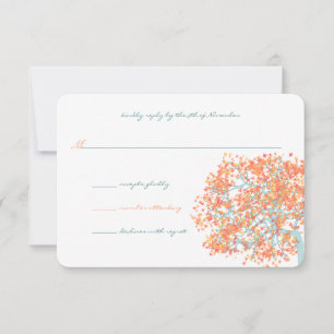 Forest Coral Leaves AQUA Tree Wedding Invitation