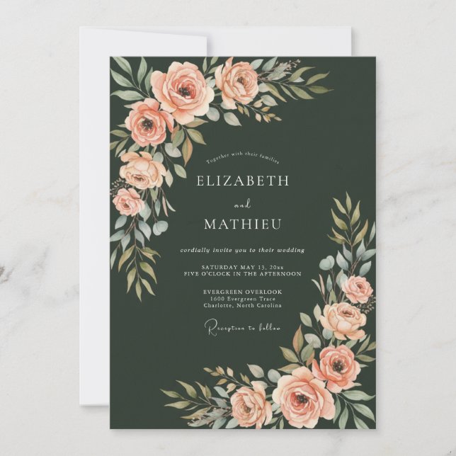 Forest Coral Petal Wedding Invitation (Front)