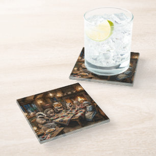 Forest Creatures Quilting Bee Glass Coaster