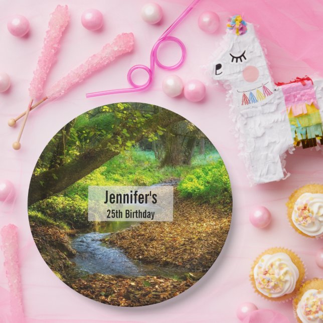 Forest Creek Beautiful Nature Photo Birthday Paper Plate (Party)