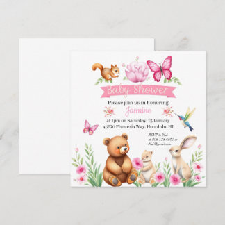 Forest critters girl baby shower invitation