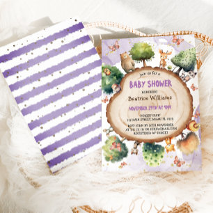 Forest Cute Animals Watercolor Baby girl Shower  Invitation