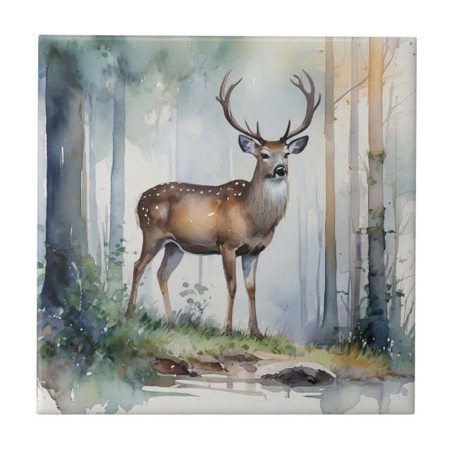 Forest Deer Ceramic Tile (Front)