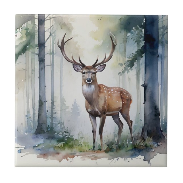 Forest Deer Ceramic Tile (Front)