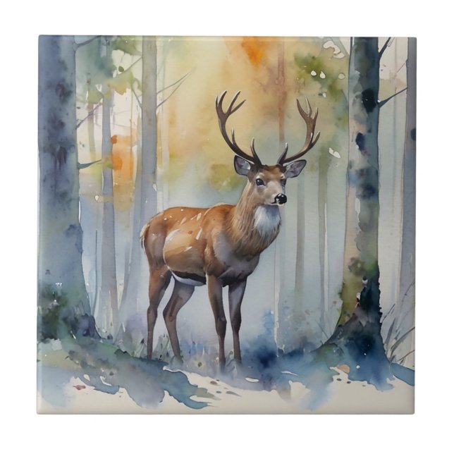 Forest Deer Ceramic Tile (Front)