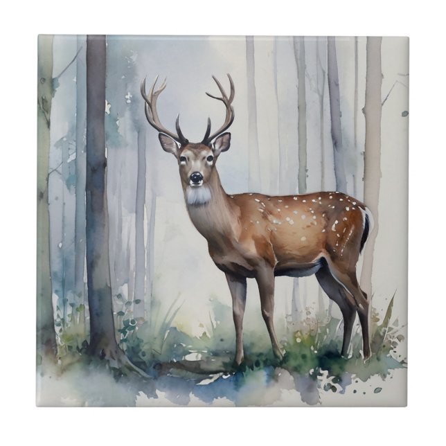 Forest Deer Ceramic Tile (Front)