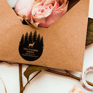 Forest Deer Family Return Address   Rubber Stamp