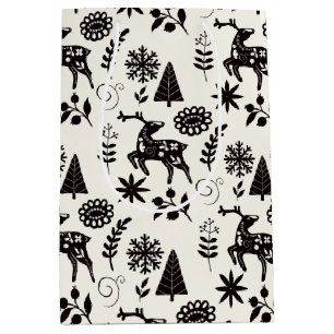 Forest Deer Folk Art Black and Gray Gift Bag