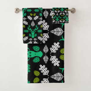 Forest Deer Nature Print Bath Towel Set