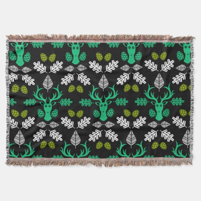 Forest Deer Nature Print Throw Blanket (Front)