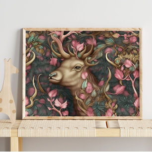 Forest Deer Pink Hidden Animal Deer Wall Print