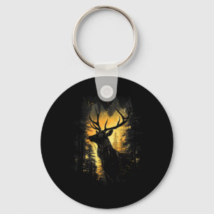 Forest Deer Wildlife Animal Illustration 4 Key Ring
