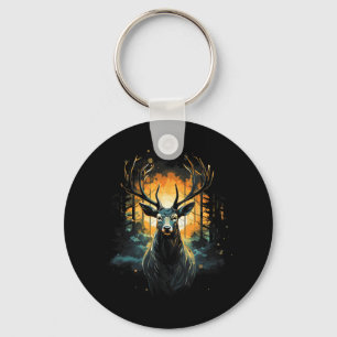 Forest Deer Wildlife Animal Illustration Key Ring