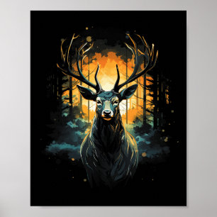 Forest Deer Wildlife Animal Illustration Poster