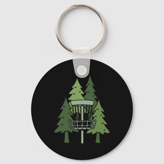 Forest Disc Golf Sket Funny Disc Golfing Scene  Key Ring (Front)
