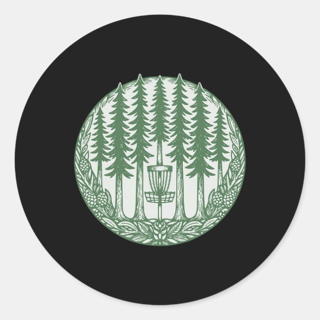 Forest Disc Golf Sket Pine Trees Flying Disc  Classic Round Sticker (Front)