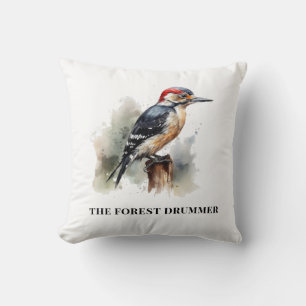 Forest Drummer Birdwatcher Cabin Accent Cushion