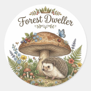 Forest Dweller Cute Hedgehog Mushroom Cottagecore Classic Round Sticker