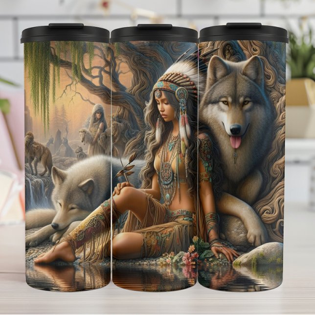 Forest Dweller, Wolf Pack, Sunset. Thermal Tumbler (Creator Uploaded)