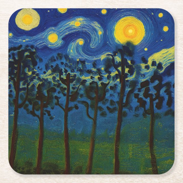 Forest Echoes of Infinity – A Forest Landscape Square Paper Coaster (Front)