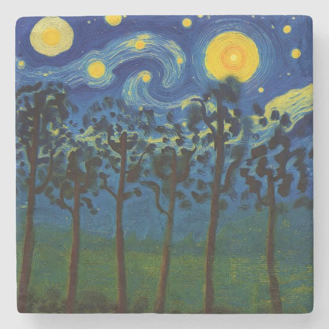 Forest Echoes of Infinity – A Forest Landscape Stone Coaster (Front)