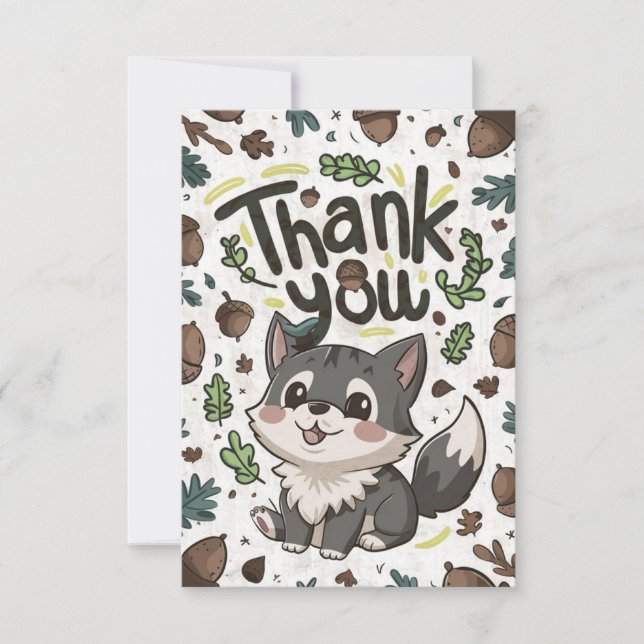 Forest Editable Wolf Thank You Card (Front)