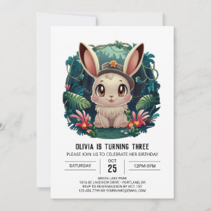 Forest Enchanted Bunny Digital Birthday Invitation