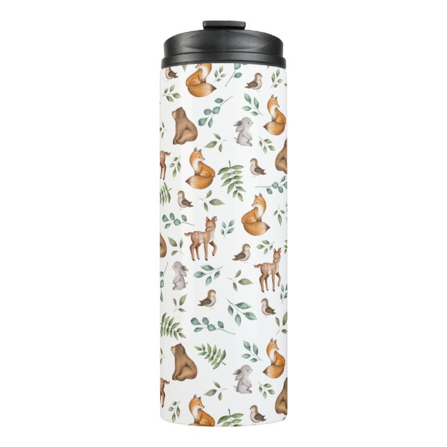 Forest Fable Woodland Animals Greenery Pattern Thermal Tumbler (Front)