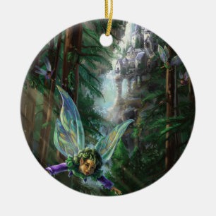 Forest Fairies and Waterfall Castle Ceramic Ornament