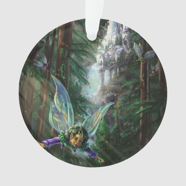 Forest Fairies and Waterfall Castle Ornament (Front)