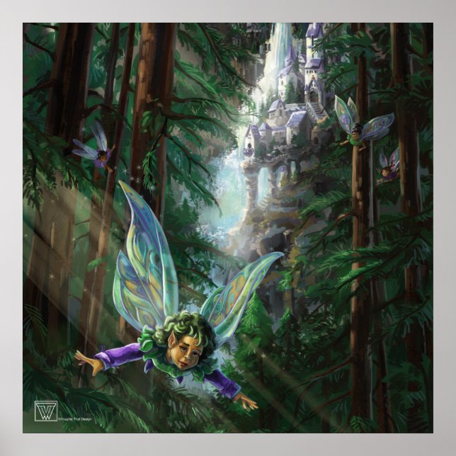 Forest Fairies and Waterfall Castle Poster (Front)