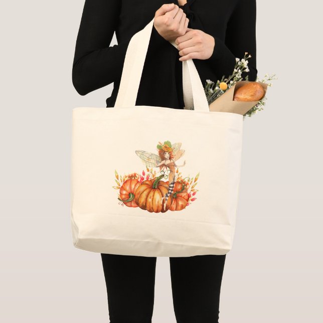 Forest Fairy & Autumn Pumpkin Bouquet  Large Tote Bag (Front (Product))
